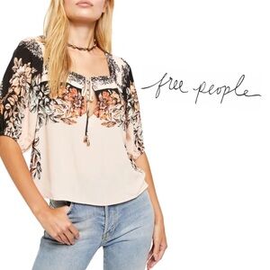 Free People Cream and Black Embellished Blouse